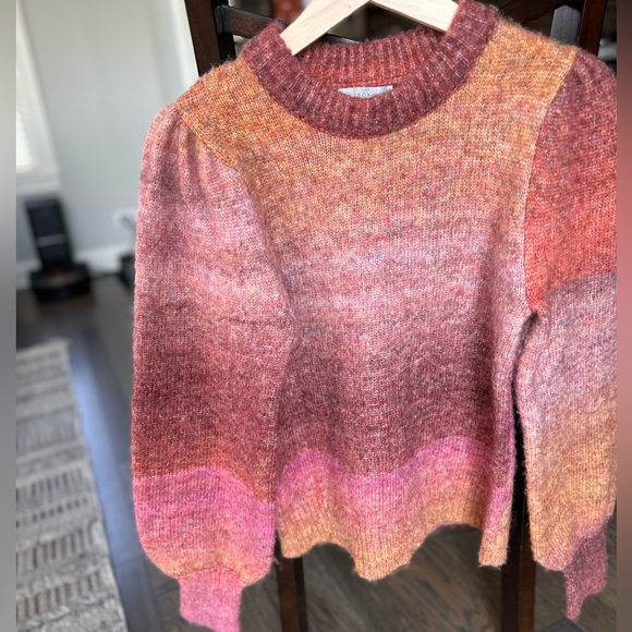Alison Joy Kayla Puff Sleeve Pullover sweater pink orange ombré size XS - Picture 13 of 14